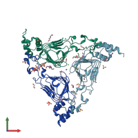 PDB entry 4hus coloured by chain, front view.