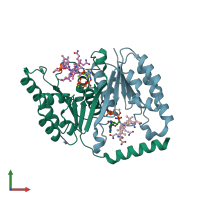 PDB entry 4hut coloured by chain, front view.