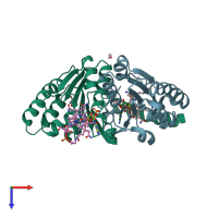 PDB entry 4hut coloured by chain, top view.