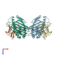 PDB entry 4huu coloured by chain, top view.