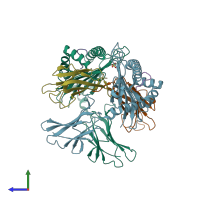 PDB entry 4huv coloured by chain, side view.