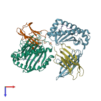 PDB entry 4huv coloured by chain, top view.