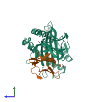 PDB entry 4hux coloured by chain, side view.