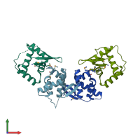 PDB entry 4hv0 coloured by chain, front view.