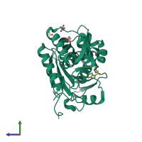PDB entry 4hv3 coloured by chain, side view.