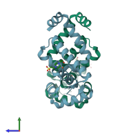 PDB entry 4hv5 coloured by chain, side view.