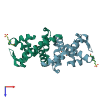 PDB entry 4hv5 coloured by chain, top view.