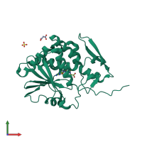 PDB entry 4hv7 coloured by chain, front view.