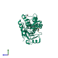 PDB entry 4hv7 coloured by chain, side view.