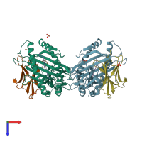 PDB entry 4hv8 coloured by chain, top view.
