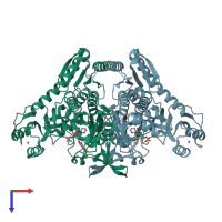 PDB entry 4hvc coloured by chain, top view.