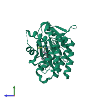 PDB entry 4hvd coloured by chain, side view.