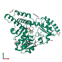 PDB entry 4hvk coloured by chain, front view.