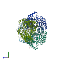 PDB entry 4hvm coloured by chain, side view.