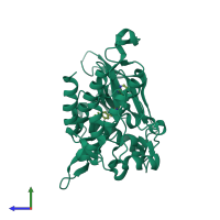 PDB entry 4hvs coloured by chain, side view.