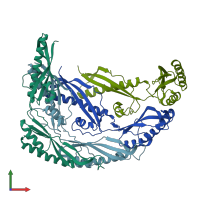 PDB entry 4hvz coloured by chain, front view.