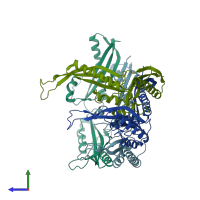 PDB entry 4hvz coloured by chain, side view.