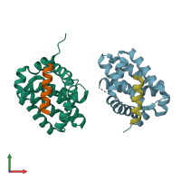 PDB entry 4hw4 coloured by chain, front view.