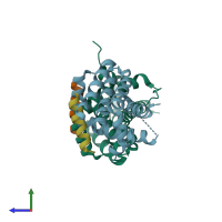 PDB entry 4hw4 coloured by chain, side view.