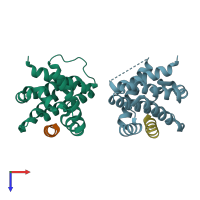 PDB entry 4hw4 coloured by chain, top view.