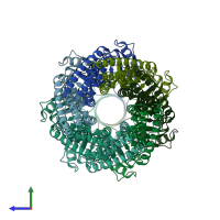 PDB entry 4hwa coloured by chain, side view.