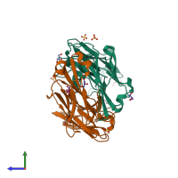 PDB entry 4hwe coloured by chain, side view.