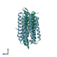 PDB entry 4hwl coloured by chain, side view.