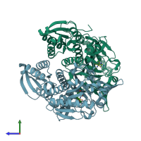 PDB entry 4hws coloured by chain, side view.