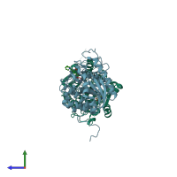 PDB entry 4hww coloured by chain, side view.