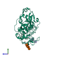 PDB entry 4hwy coloured by chain, side view.