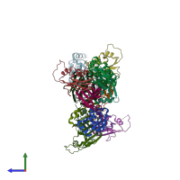 PDB entry 4hx3 coloured by chain, side view.