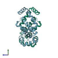 PDB entry 4hx7 coloured by chain, side view.