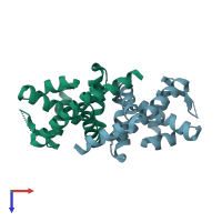 PDB entry 4hx7 coloured by chain, top view.