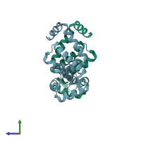 PDB entry 4hx8 coloured by chain, side view.