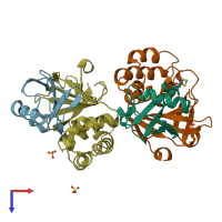 PDB entry 4hxd coloured by chain, top view.