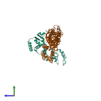 PDB entry 4hxi coloured by chain, side view.