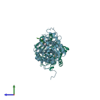 PDB entry 4hxq coloured by chain, side view.