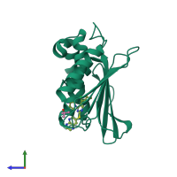 PDB entry 4hxw coloured by chain, side view.