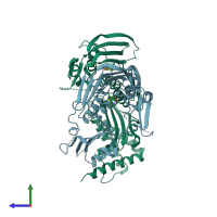 PDB entry 4hxz coloured by chain, side view.