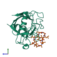PDB entry 4hy7 coloured by chain, side view.