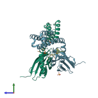 PDB entry 4hyb coloured by chain, side view.