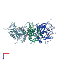 PDB entry 4hyf coloured by chain, top view.