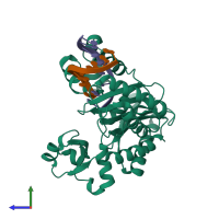 PDB entry 4hyk coloured by chain, side view.