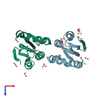 PDB entry 4hyl coloured by chain, top view.