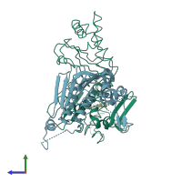 PDB entry 4hym coloured by chain, side view.