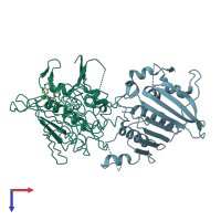 PDB entry 4hym coloured by chain, top view.