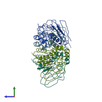 PDB entry 4hyp coloured by chain, side view.