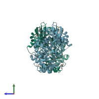PDB entry 4hyr coloured by chain, side view.