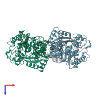 PDB entry 4hyr coloured by chain, top view.