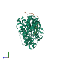 PDB entry 4hyu coloured by chain, side view.